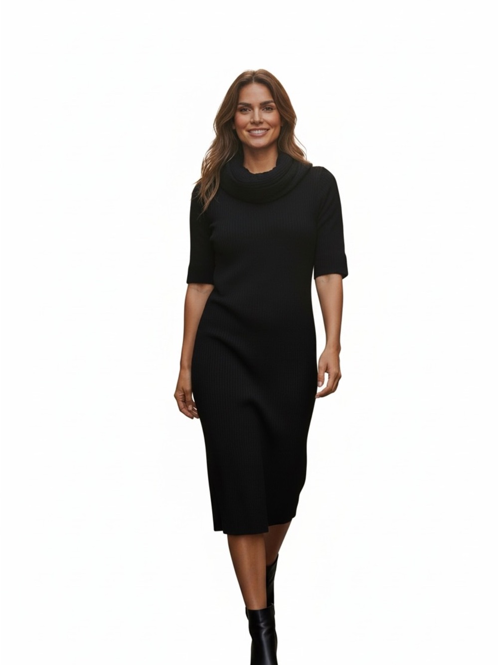 Apt. 9 Black Ribbed Cowl-Neck Midi Dress